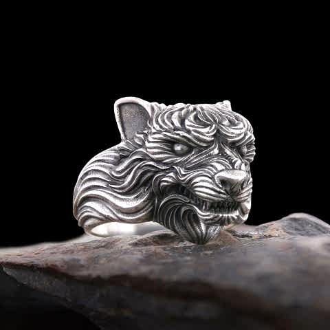3 Boyutlu Gümüş Kurt Yüzük, Kurt Başlı Yüzük, Hayvan Takıları, Ona Hediye