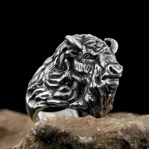 925 Ayar Gümüş 3 Boyutlu Bizon Yüzük