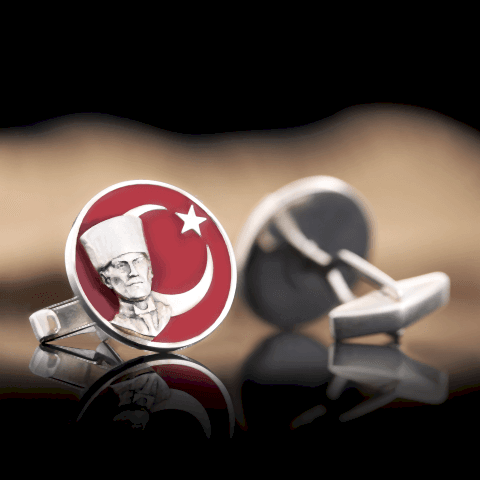 925 Ayar Gümüş Atatürk Kol Düğmesi, Atatürk Kol Düğmesi, Özel Tasarım ve Usta El İşçiliği Atatürk Kol Düğmesi