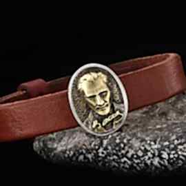 925 Ayar Gümüş Atatürk Silüetli Deri Bileklik