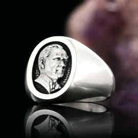 925 Ayar Gümüş Oval Atatürk Siluet İşlemeli Yüzük