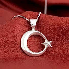 925 Ayar Gümüş  Ay Yıldız Kolye