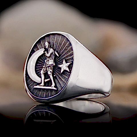 925 Ayar Gümüş Ay Yıldızlı Atatürk Oval Yüzük