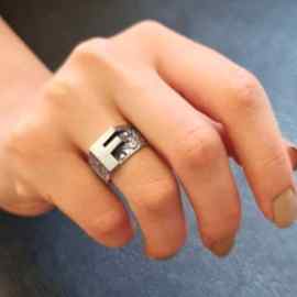 925 Ayar Gümüş Monogram F Harfi Bayan Yüzüğü