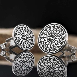 925 Ayar Gümüş Motifli Yuvarlak Kol Düğmesi