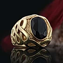 Sonsuzluk Motifli 925 Ayar Gümüş Oniks Taşlı Erkek Yüzük, Siyah Akik Yüzük