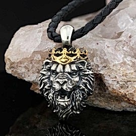 925 Ayar Gümüş Taç Aslan Kolye