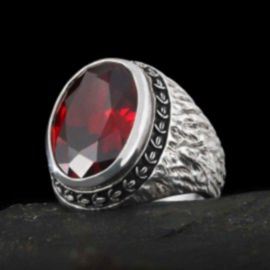 925 Ayar Gümüş Taşlı Yanları Doku İşlemeli Yüzük