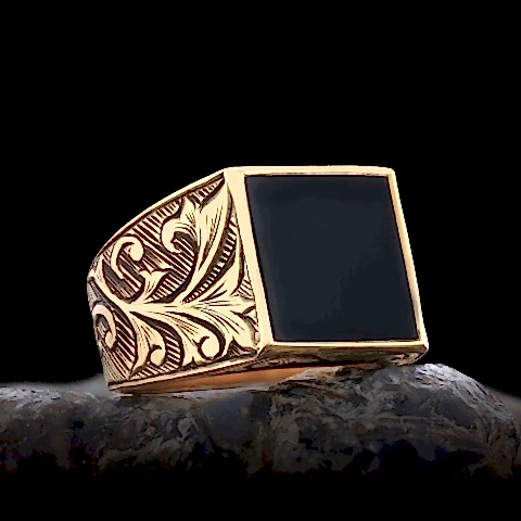 925 Ayar Gümüş Yüzük, Oniks Yüzük, Özel Tasarım Oniks Taşlı Yüzük, Gümüş Erkek Oniks Yüzük