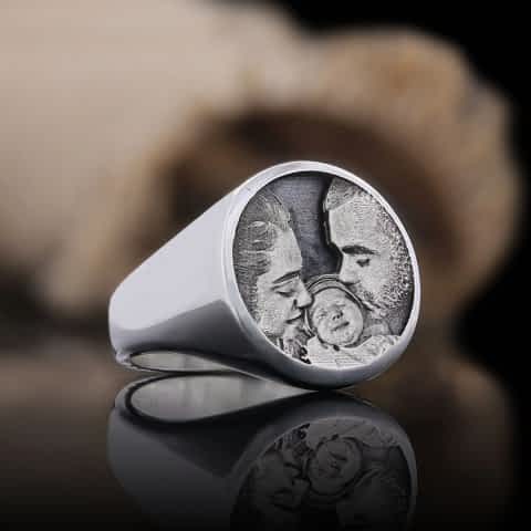 Aile Fotoğraflı Kişiye Özel 925 Ayar Gümüş Yüzük