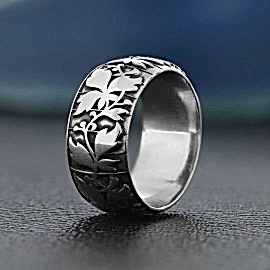 Yaprak Motifli 925 Ayar Gümüş Alyans