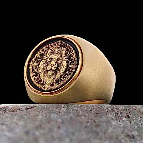 Aslan Yüzük, Gümüş Aslan Yüzük, Yuvarlak Özel Tasarım Gümüş Aslan Yüzük