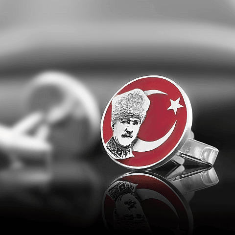 Atatürk Kol Düğmesi, 925 Ayar Gümüş Atatürk Kol Düğmesi, Özel Tasarım ve Usta El İşçiliği Atatürk Kol Düğmesi
