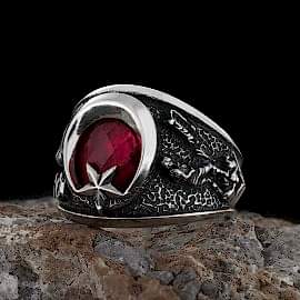 925 Ayar Gümüş Özel Üretim Atatürk ve Ay Yıldız İşlemeli Yüzük