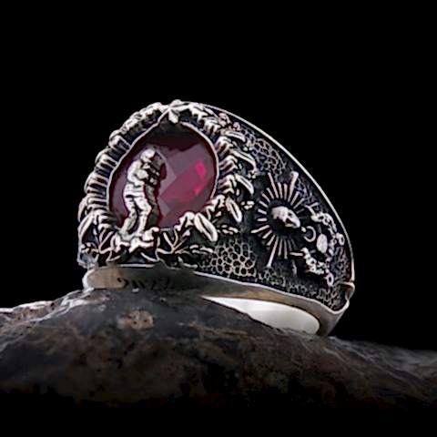 Atatürk Kocatepe Silüetli Taşlı Kara Harp Okulu Yüzüğü, KHO Logolu Yüzük, Harp Okulu Mezuniyet Hediyesi, Harbiye Anı Yüzüğü