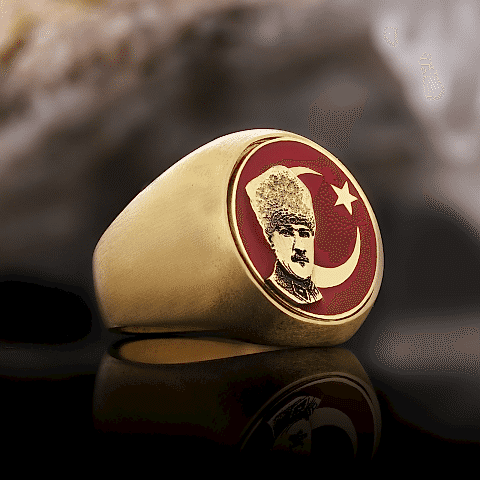 Ay Yıldız Atatürk Yuvarlak Yüzük, Özel Tasarım Gümüş Ay Yıldız Atatürk Yüzük, Gümüş Ay Yıldız Atatürk Yüzük