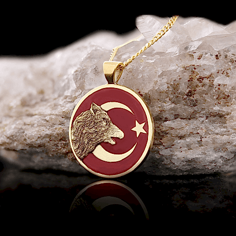 Ay Yıldız Bozkurt Kolye, Özel Tasarım Ay Yıldız Ulu Bozkurt Kolye, Gümüş Ay Yıldız Yalnız Kurt Kolye
