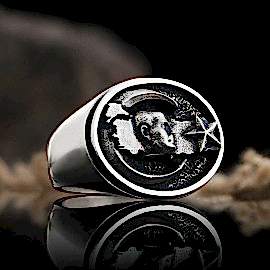 Ay Yıldız İçinde Atatürk Siluet Türkiye Haritalı Yüzük