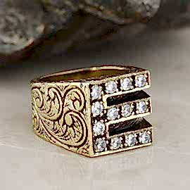 925 Ayar Gümüş Taşlı Monogram E Harfli Yüzük