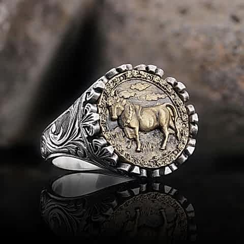 Boğa Burcu Yüzük, 925 Ayar Gümüş Boğa Burç Yüzük