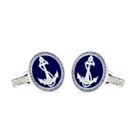 Mavi Mineli Çapa Denizci Erkek Kol Düğmesi