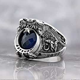 Çift Kartal Tasarımlı 925 Ayar Gümüş Astsubay Yüzüğü