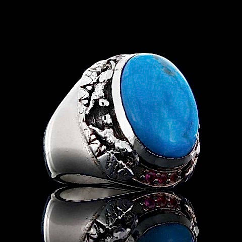 Doğal Taşlı Firuze Erkek Gümüş Yüzük, Firuze ve Gümüşün Şıklığı ile Özel Tasarım Yüzük