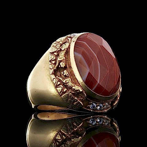 Doğal Taşlı Kımızı Akik Erkek Gümüş Yüzük, Kırmızı Akik ve Gümüşün Şıklığı ile Özel Tasarım Yüzük