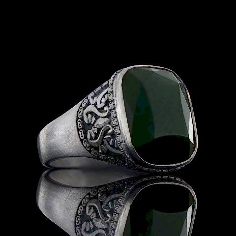Yeşim Taşıyla Gümüş Yüzük, El Yapımı Yeşim Taşlı Erkek Yüzük