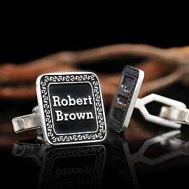 El Yapımı Kare Baş Harfli Gümüş Erkek Kol Düğmesi