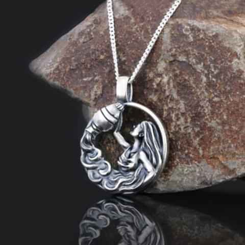 El Yapımı Kova Burcu Kolye Gümüş