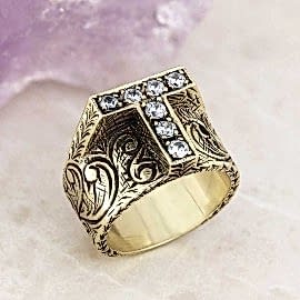 Taşlı El Yapımı Motifli Monogram T Harfli Yüzük