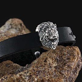 Aslan Figürlü 925 Ayar Gümüş Deri Bileklik