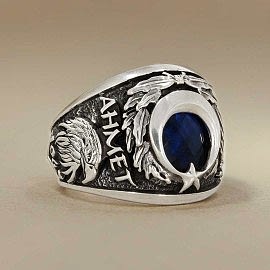 Mavi Taşlı Erkek Gümüş Yüzük