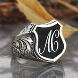 Eşsiz Tasarım Gümüş Motifli A - C Harfi Monogram Yüzük