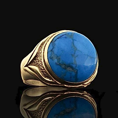 Firuze Taşlı Özel Üretim Gümüş Erkek Yüzük, Erkek Firuze Yüzük