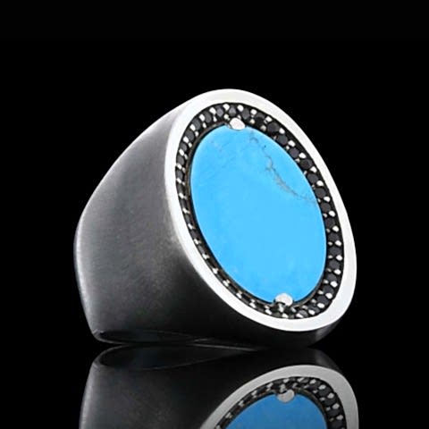 Firuze Taşlı Yüzük, 925 Ayar Firuze Taşlı Erkek Yüzük