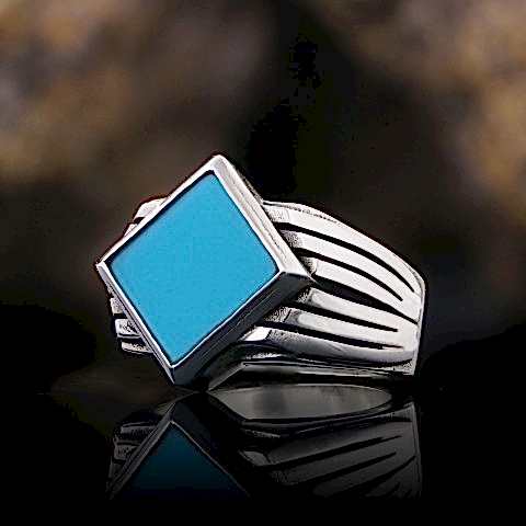 Firuze Yüzük, Firuze Taşlı 925 Ayar Gümüş Yüzük, Gümüş Erkek Firuze Yüzük