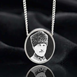 925 Ayar Gümüş Fotoğraflı Atatürk Kolye