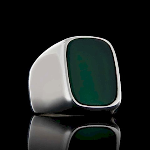 Gerçek Akik 925 Ayar Gümüş Yüzük, Yeşil Akik Erkek Yüzük