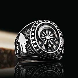 Taşsız Oval Gümüş Göktürk Kurdu ve Türkiye Haritası Logolu Yüzük