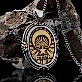 Göktürkçe Türk Yazan Ay Yıldız Tasarımlı Gümüş Kolye