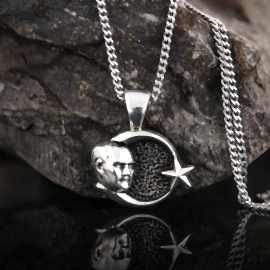 Gümüş Ay Yıldız Atatürk Siluetli Kolye