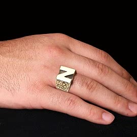 Gümüş El Yapımı Monogram N Harfli Yüzük