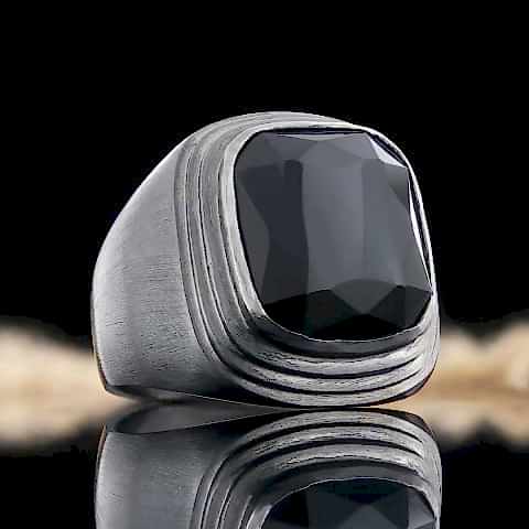 Gümüş Oniks Taşı Erkek Yüzük, Oniks Yüzük, Özel Tasarım Oniks Yüzük, Siyah Akik Yüzük