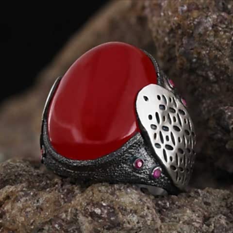 Gümüş Özel Üretim Kırmızı Akik Gümüş Yüzük, Akik Yüzük