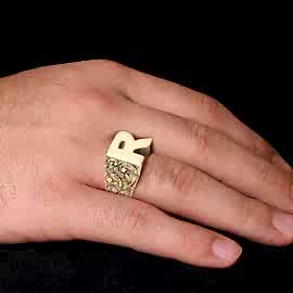 Motifli 925 Ayar Gümüş R Harfi Yüzük