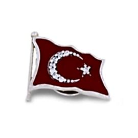 Gümüş Taşlı Türk Bayrağı Rozet