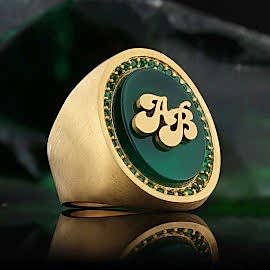 Harfli Yeşil Akik Taşlı 925 Ayar Gümüş Yüzük