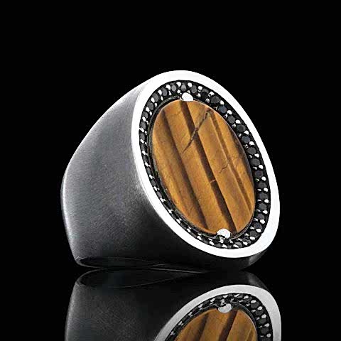 Kaplan Gözü Taşlı 925 Ayar Özel Tasarım Gümüş Yüzük, Kaplan Gözü Yüzük